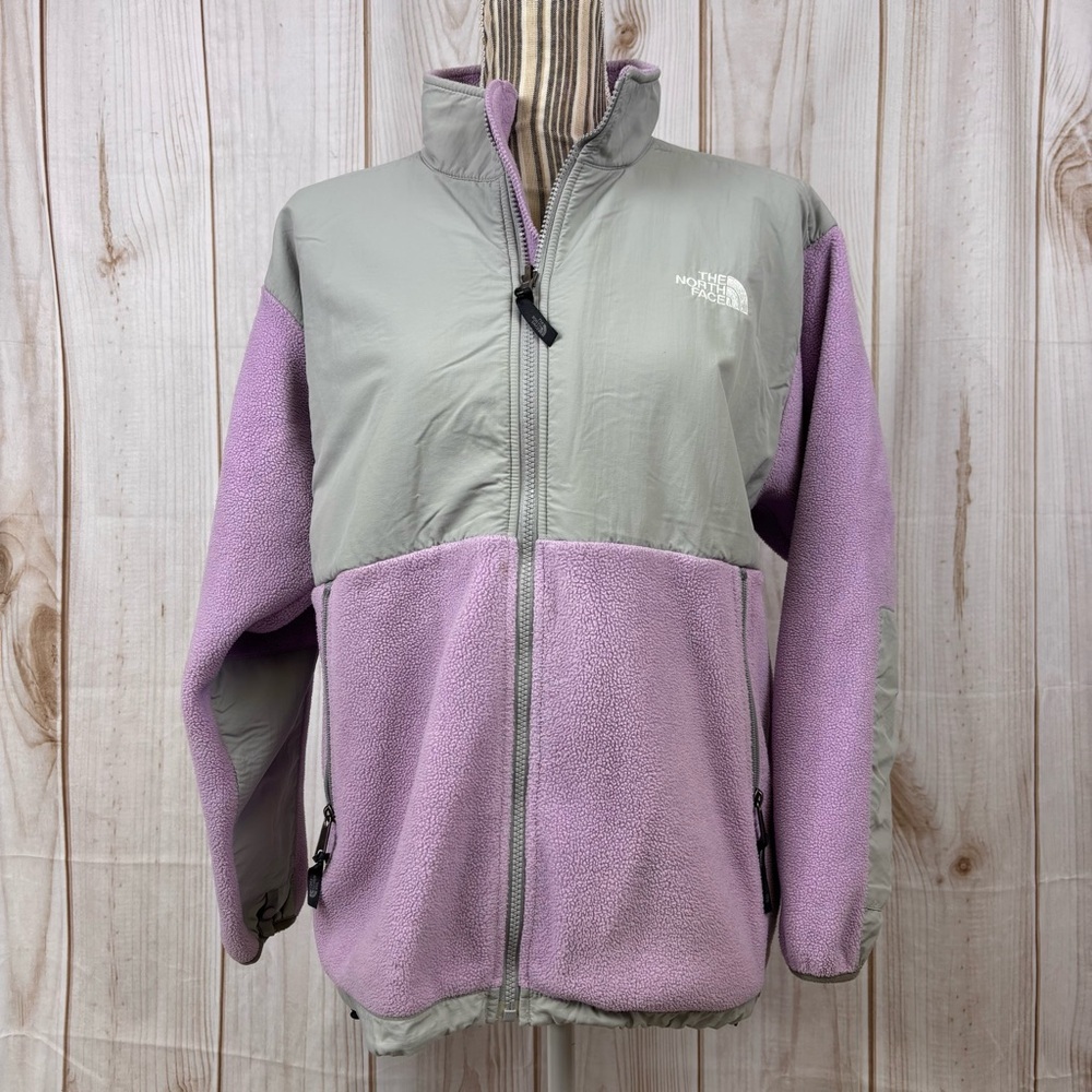 North Face Fleece Jacket Overlays Stand Up Collar Full Zip Coat Violet Sz XL Jr